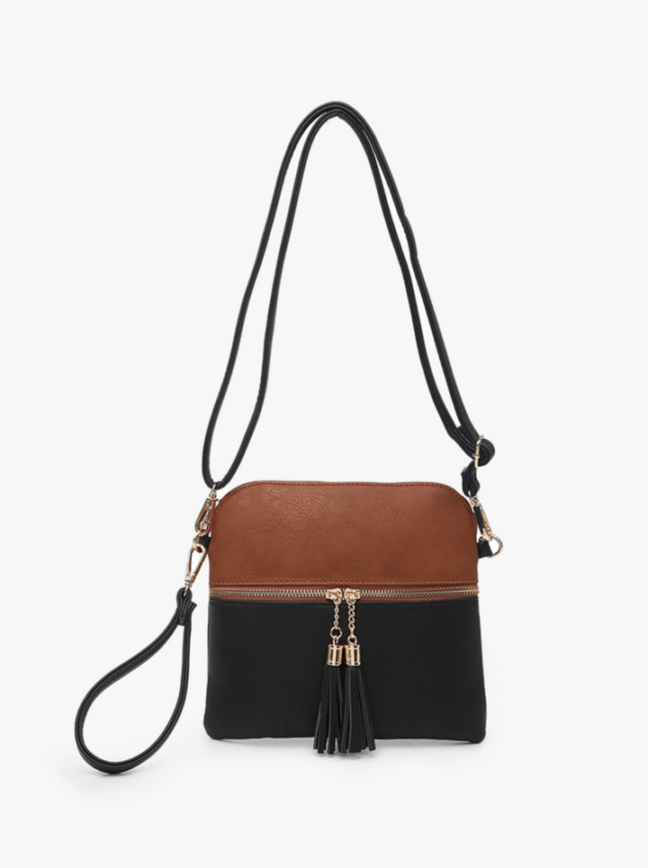 Jen & Co Tara 2 Tone Crossbody/Wristlet with Front Zip Pocket and Tassel