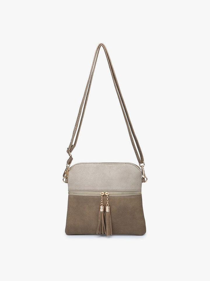 Jen & Co Tara 2 Tone Crossbody/Wristlet with Front Zip Pocket and Tassel