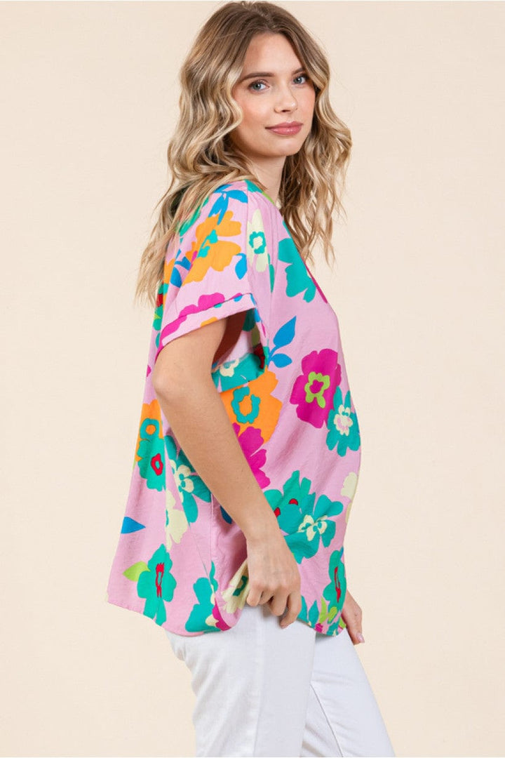 Jodifl Flower Print Dolman Sleeve Boxy Top