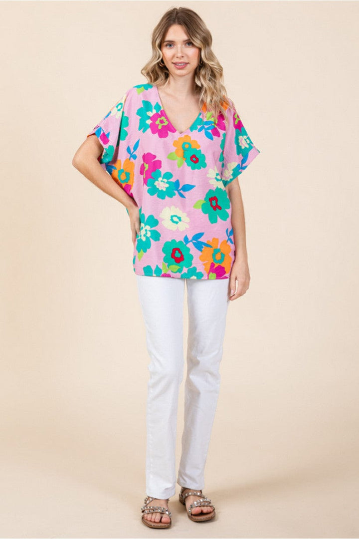 Jodifl Flower Print Dolman Sleeve Boxy Top