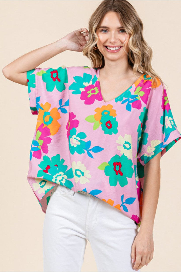 Jodifl Flower Print Dolman Sleeve Boxy Top