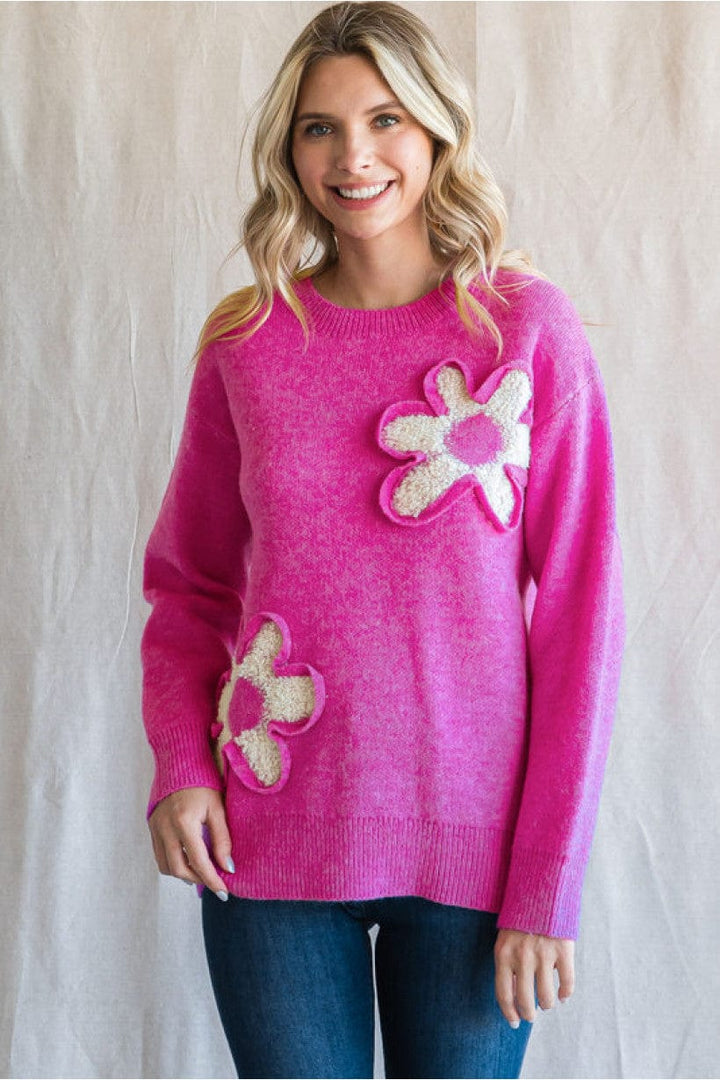 Jodifl Flower Textured Knit Pullover Sweater