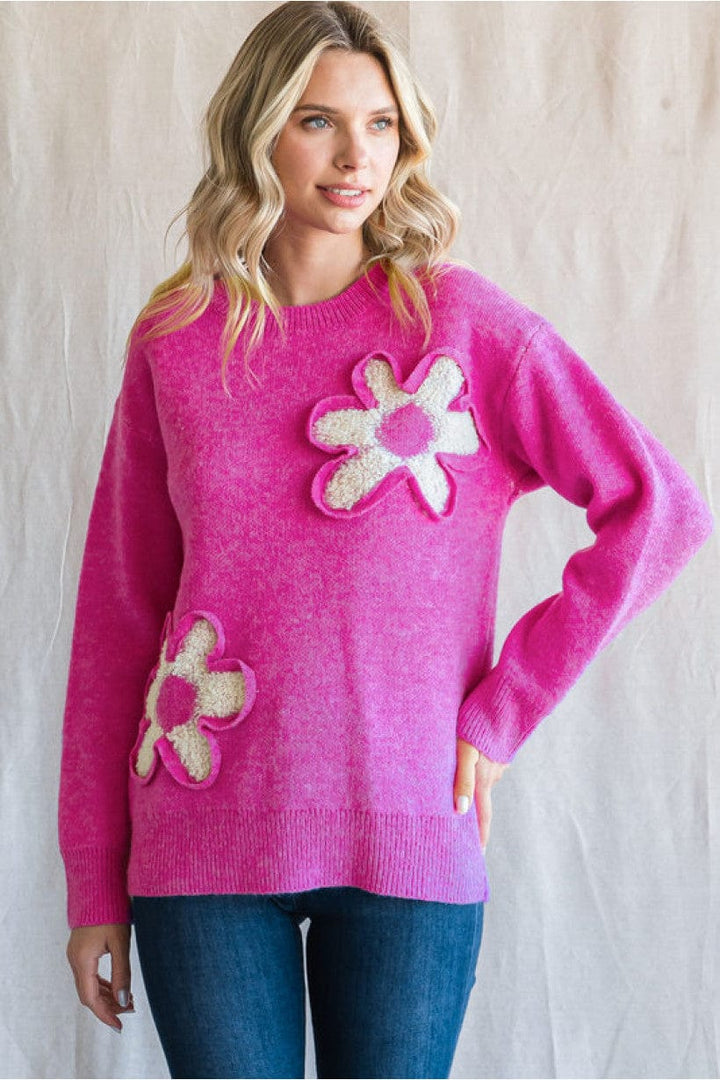 Jodifl Flower Textured Knit Pullover Sweater