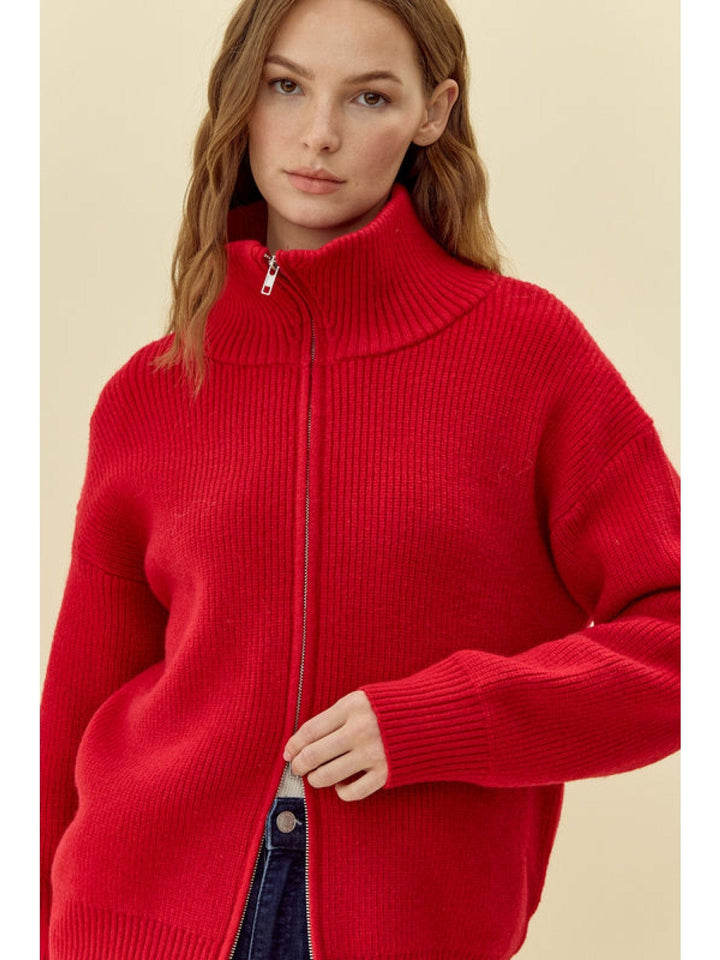 Jodifl Ribbed Knit 2-Way Zip Up High Neck Jacket