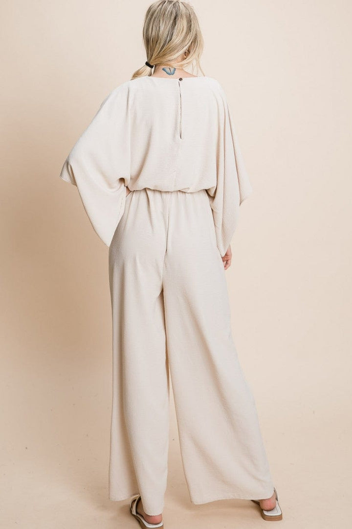 Jodifl Solid Jumpsuit with V-Neckline and Wide Half Sleeves