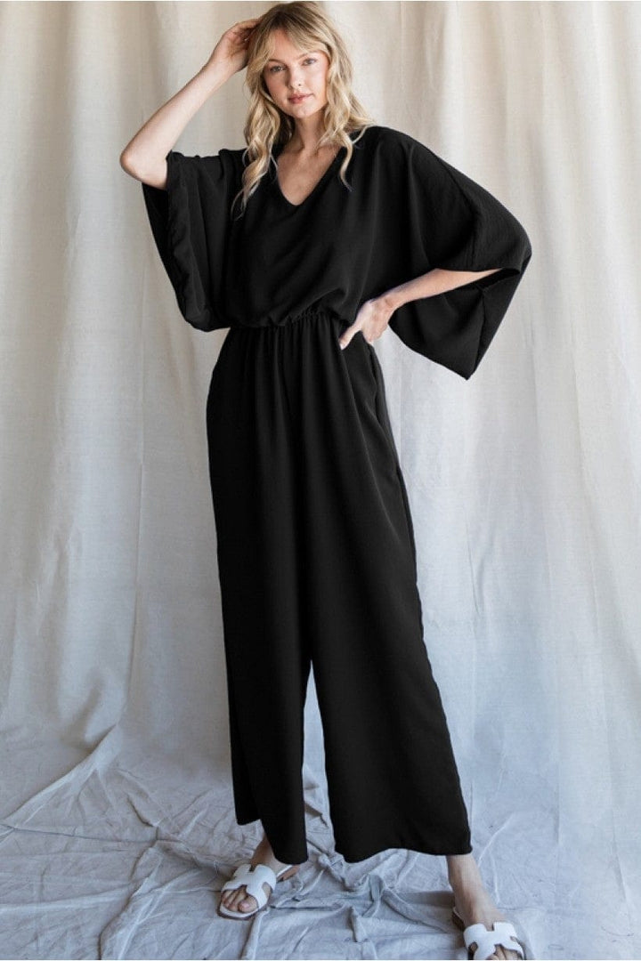 Jodifl Solid Jumpsuit with V-Neckline and Wide Half Sleeves