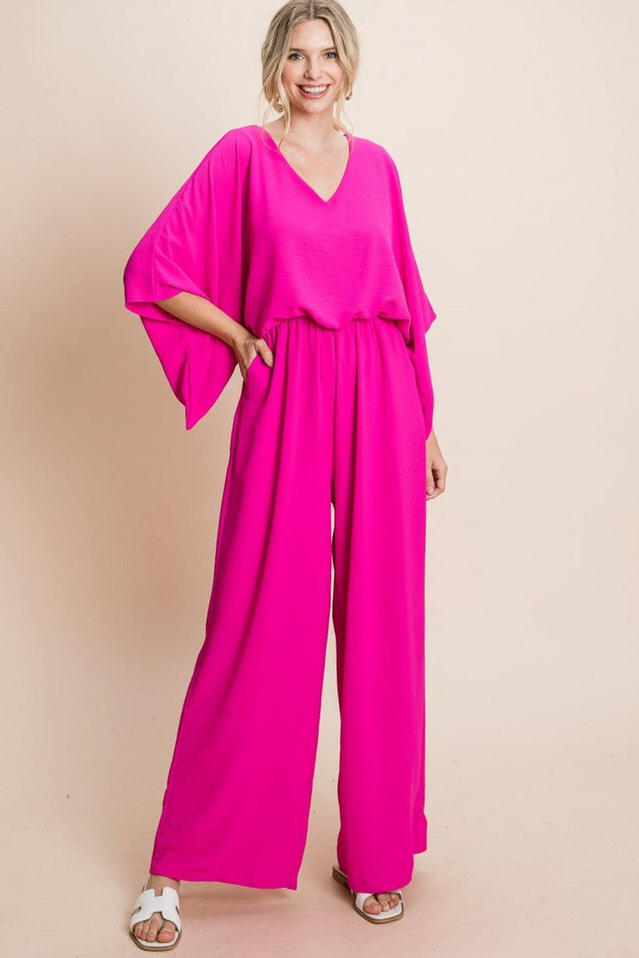 Jodifl Solid Jumpsuit with V-Neckline and Wide Half Sleeves