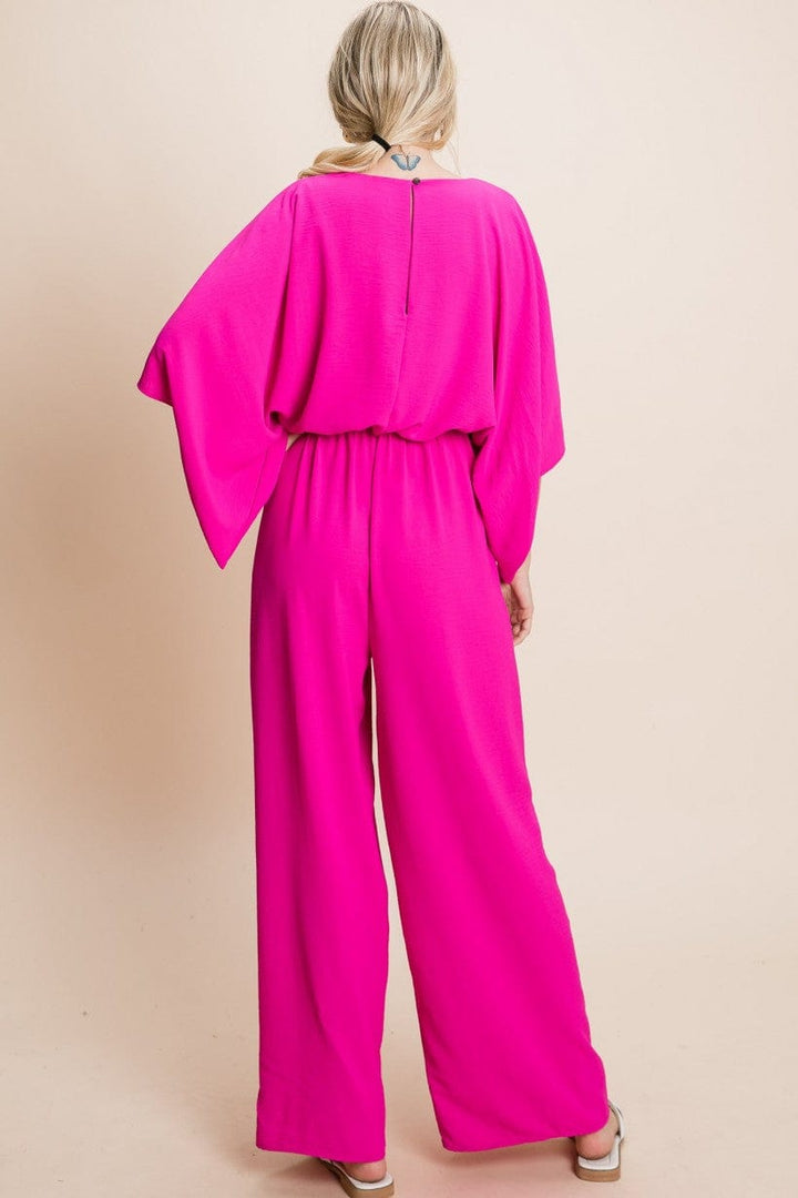 Jodifl Solid Jumpsuit with V-Neckline and Wide Half Sleeves