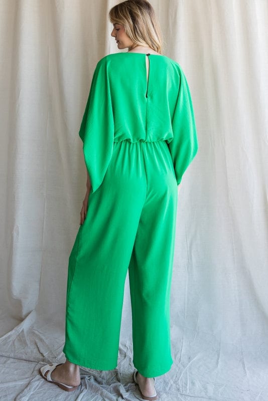 Jodifl Solid Jumpsuit with V-Neckline and Wide Half Sleeves