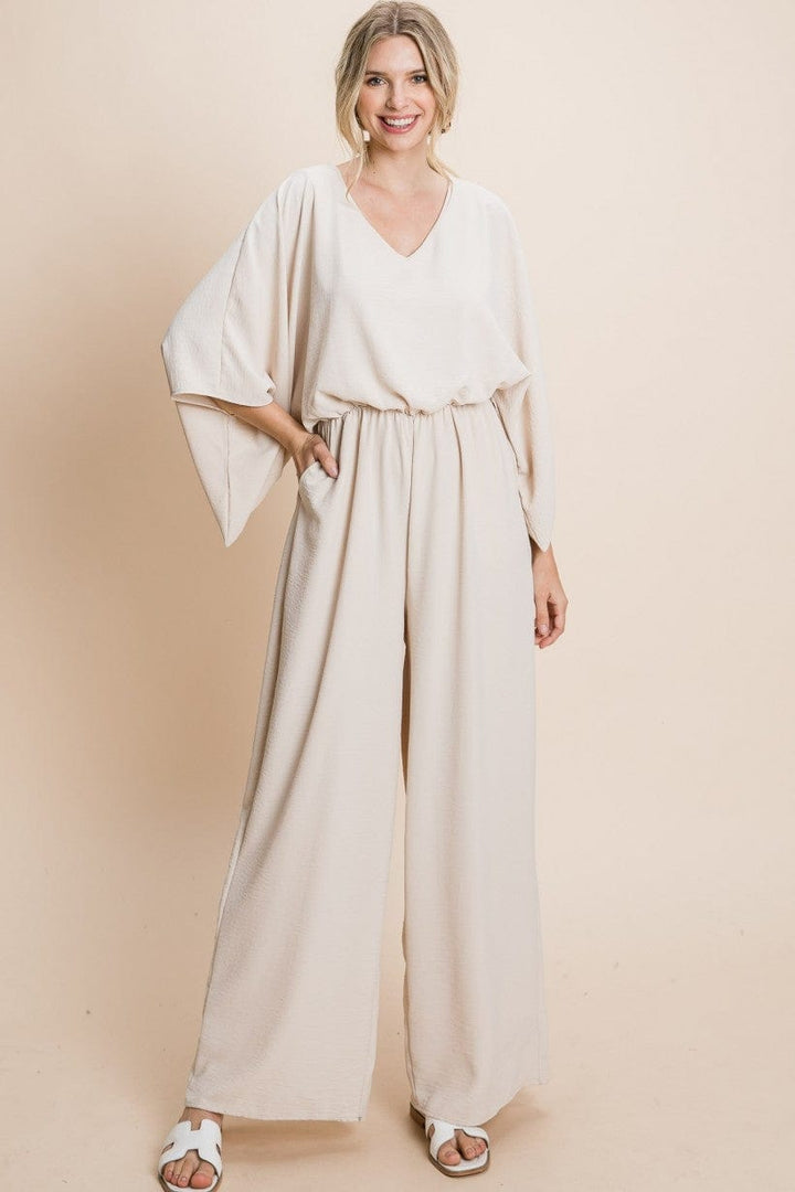 Jodifl Solid Jumpsuit with V-Neckline and Wide Half Sleeves