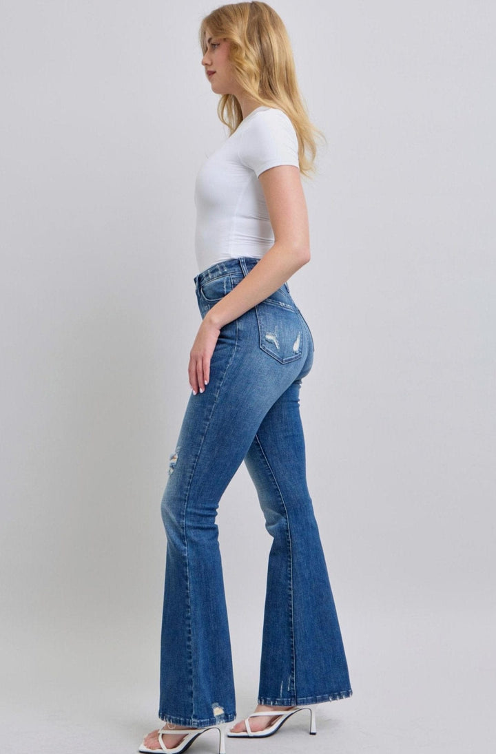 Judy Blue High Waist Contrast Wash Destroy Flare Leg Jeans