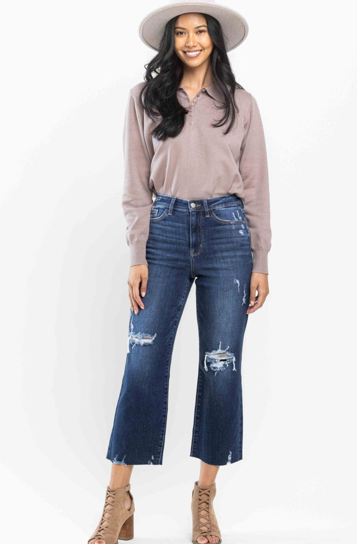 Judy Blue High Waist Distressed Crop Wide Leg Jeans