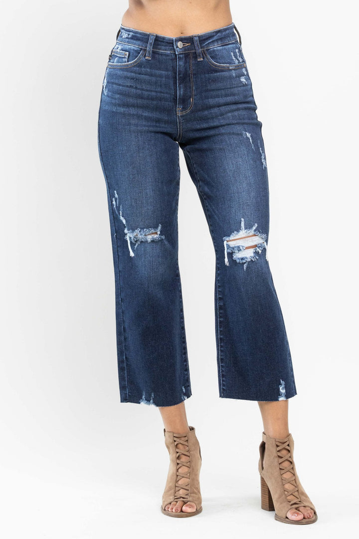 Judy Blue High Waist Distressed Crop Wide Leg Jeans