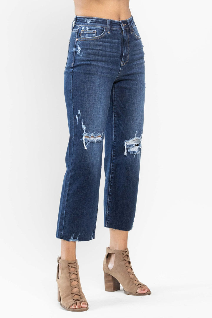 Judy Blue High Waist Distressed Crop Wide Leg Jeans