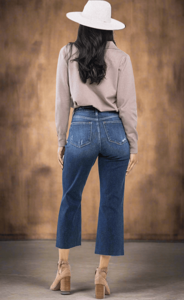 Judy Blue High Waist Distressed Crop Wide Leg Jeans