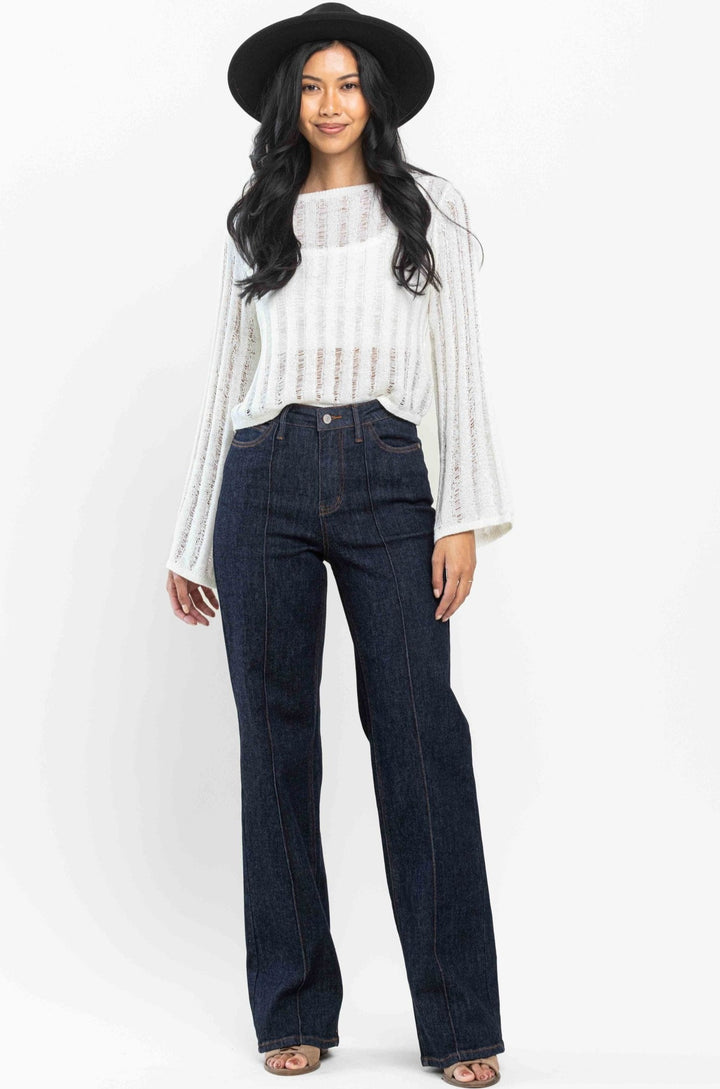 Judy Blue High Waist Front Seam & Dart Detail Wide Leg Jeans