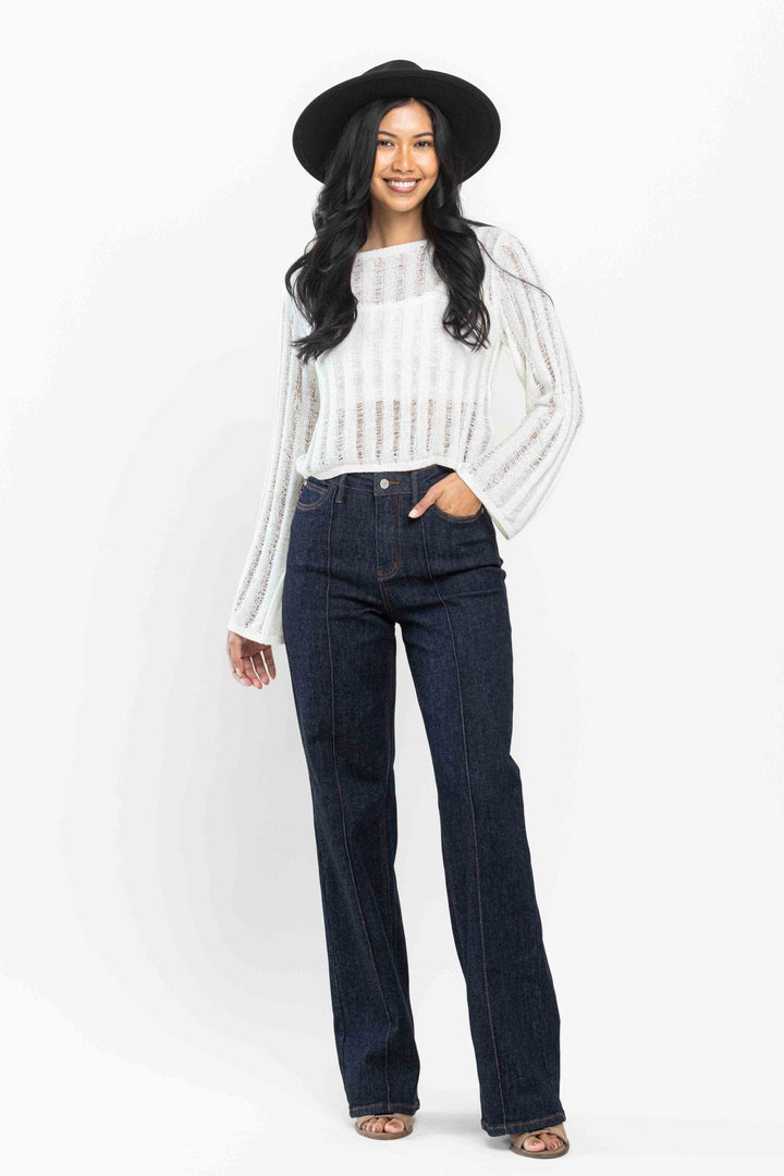 Judy Blue High Waist Front Seam & Dart Detail Wide Leg Jeans