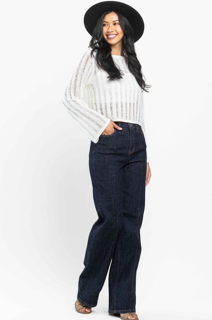 Judy Blue High Waist Front Seam & Dart Detail Wide Leg Jeans