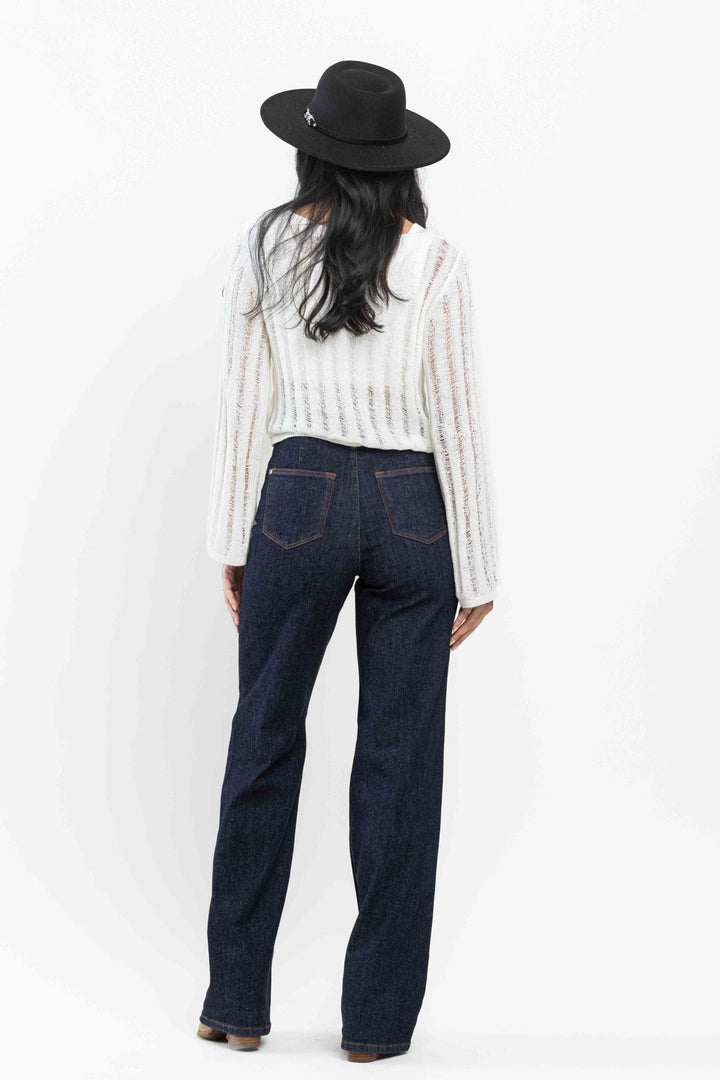 Judy Blue High Waist Front Seam & Dart Detail Wide Leg Jeans