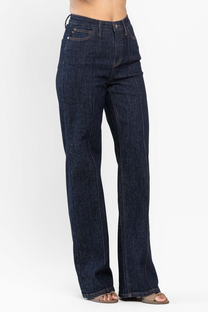 Judy Blue High Waist Front Seam & Dart Detail Wide Leg Jeans