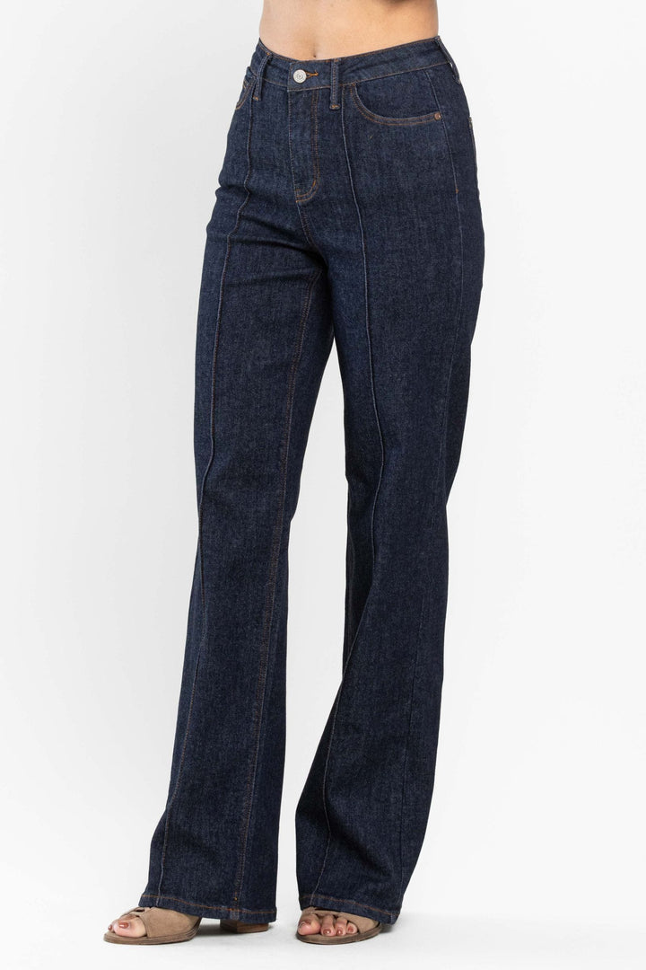 Judy Blue High Waist Front Seam & Dart Detail Wide Leg Jeans