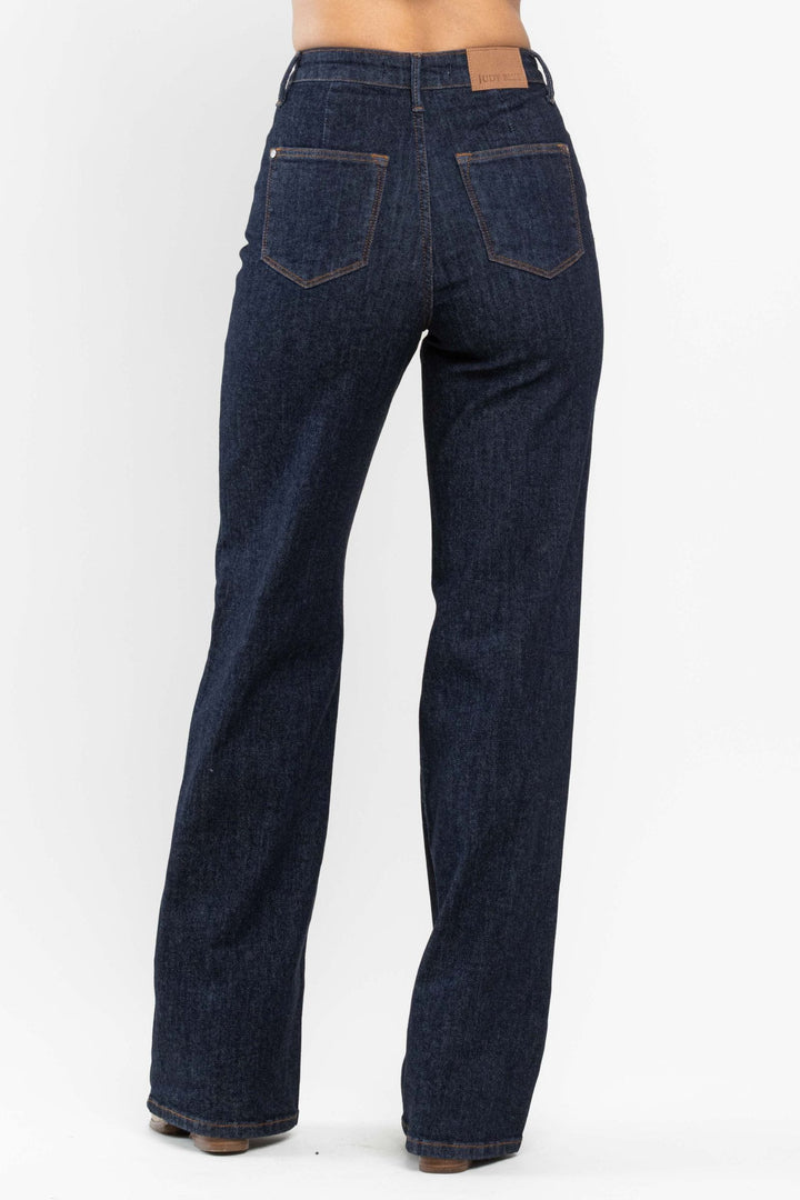 Judy Blue High Waist Front Seam & Dart Detail Wide Leg Jeans