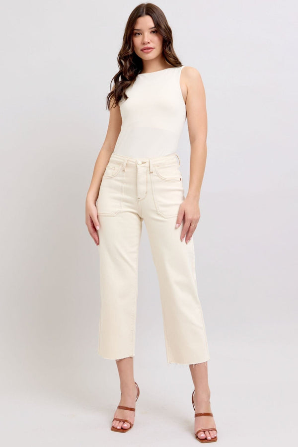 Judy Blue High Waist Garment Dyed Cropped Wide Leg Jeans