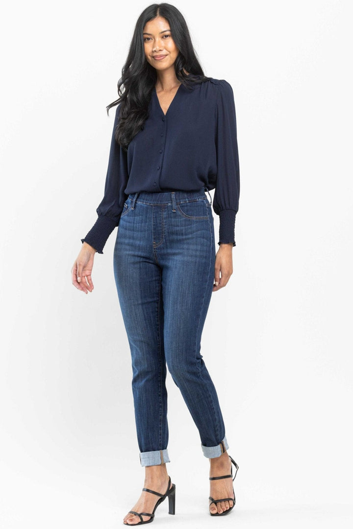 Judy Blue High Waist Pull On Double Cuff Slim Fit Jeans