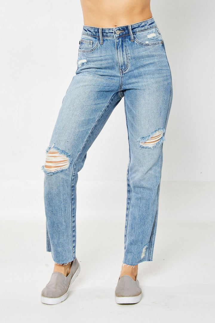 Judy Blue High Waist Rigid Magic Destroy Straight Leg Jeans