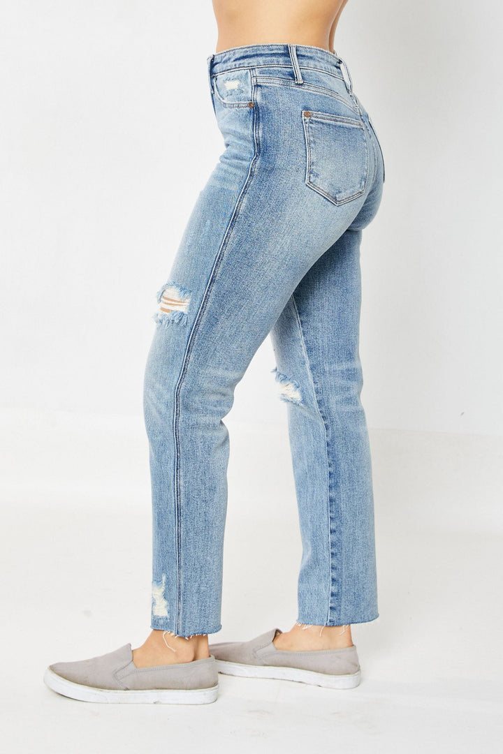 Judy Blue High Waist Rigid Magic Destroy Straight Leg Jeans