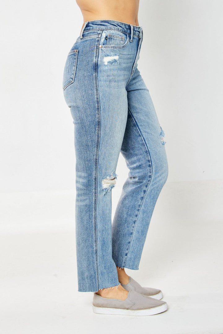 Judy Blue High Waist Rigid Magic Destroy Straight Leg Jeans