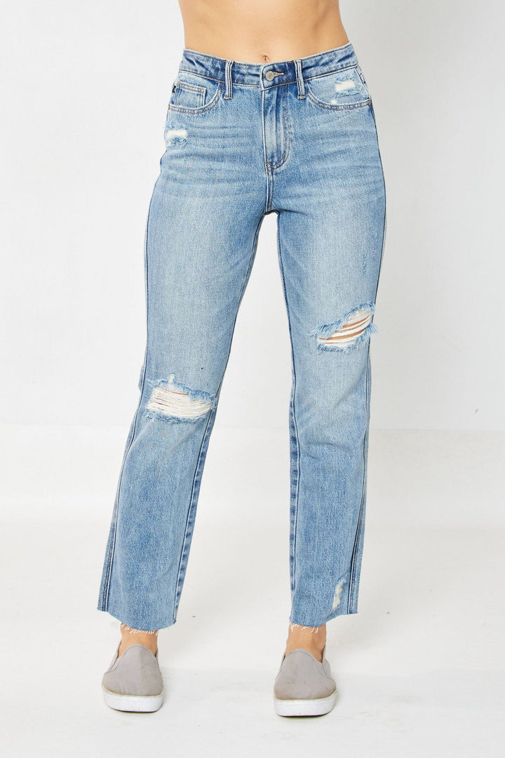 Judy Blue High Waist Rigid Magic Destroy Straight Leg Jeans