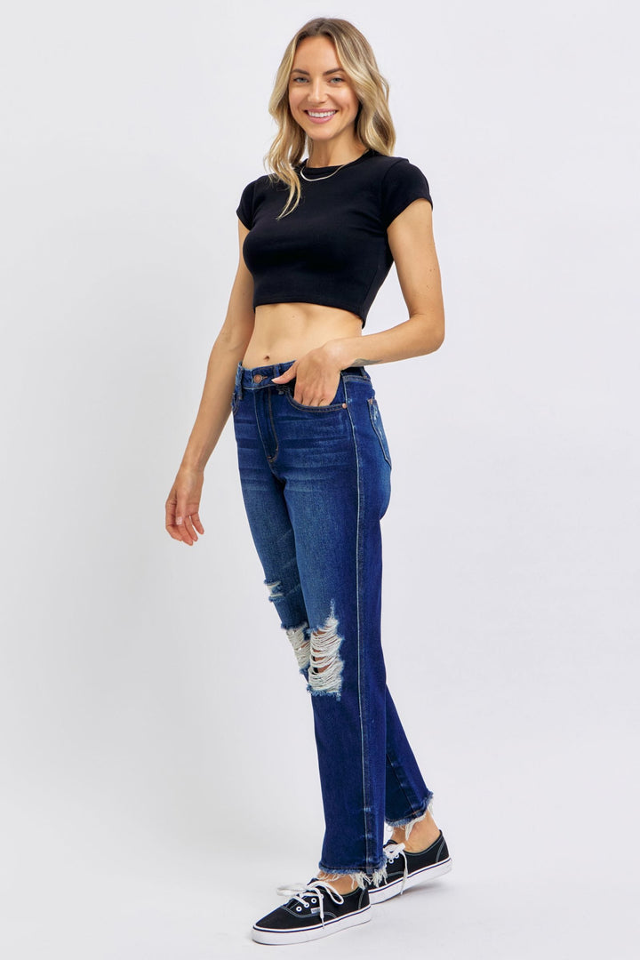 Judy Blue High Waist Rigid Magic Distressed Straight Leg Jeans