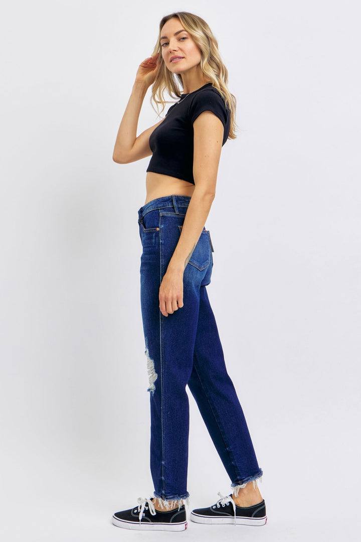 Judy Blue High Waist Rigid Magic Distressed Straight Leg Jeans