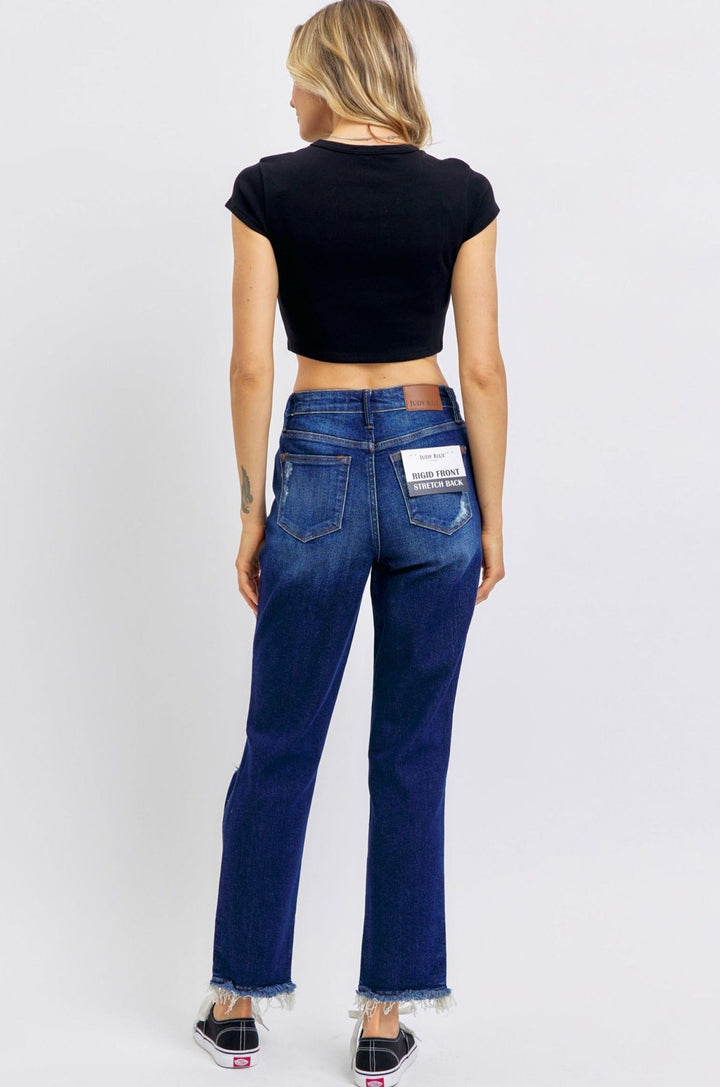 Judy Blue High Waist Rigid Magic Distressed Straight Leg Jeans