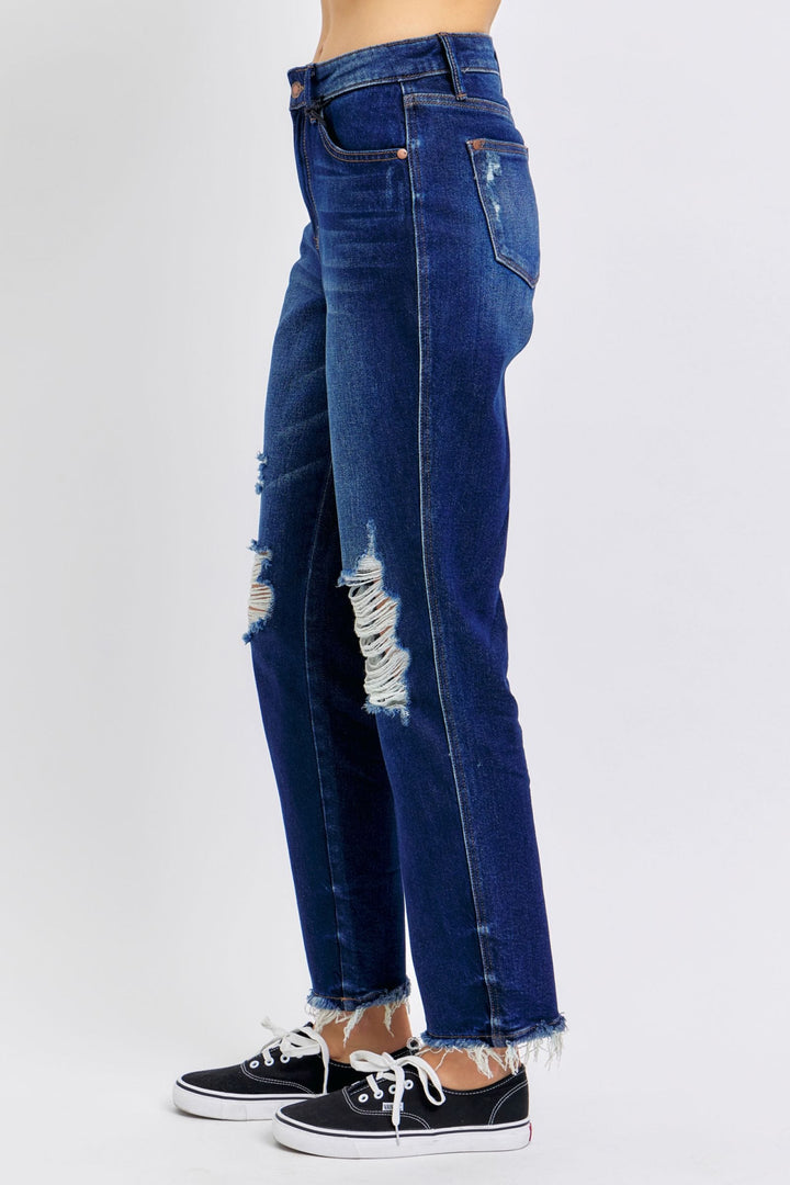 Judy Blue High Waist Rigid Magic Distressed Straight Leg Jeans