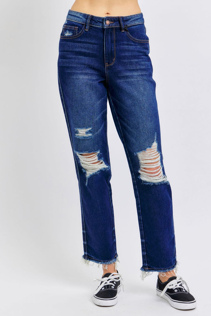 Judy Blue High Waist Rigid Magic Distressed Straight Leg Jeans