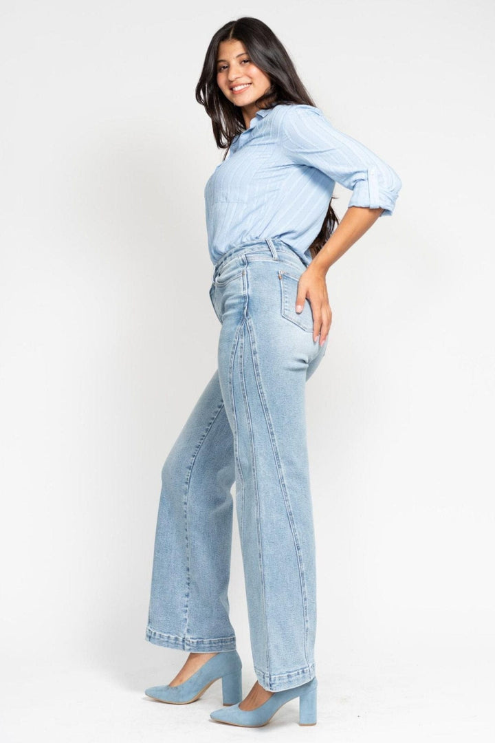 Judy Blue High Waist Side Seam Insert Detail Retro Style Wide Leg Jeans