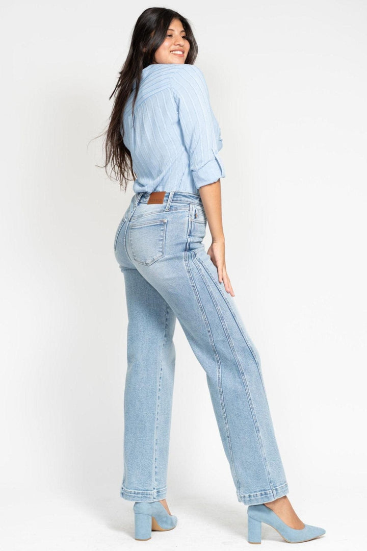 Judy Blue High Waist Side Seam Insert Detail Retro Style Wide Leg Jeans