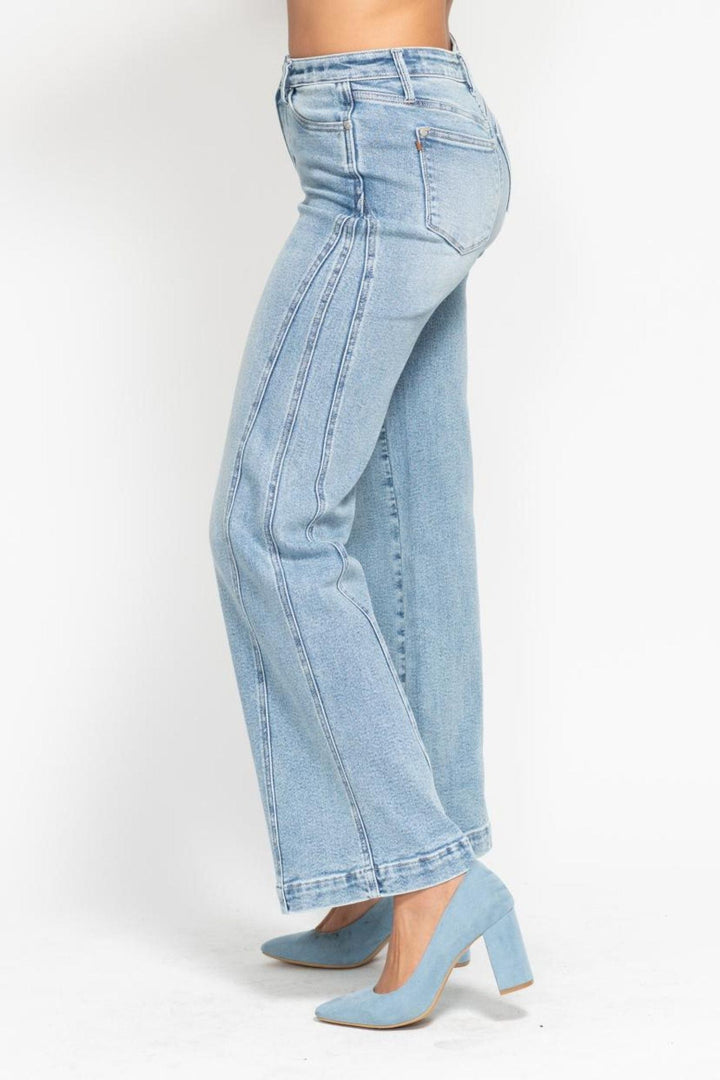 Judy Blue High Waist Side Seam Insert Detail Retro Style Wide Leg Jeans