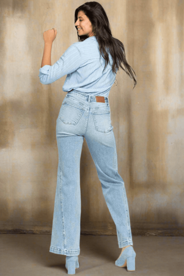 Judy Blue High Waist Side Seam Insert Detail Retro Style Wide Leg Jeans