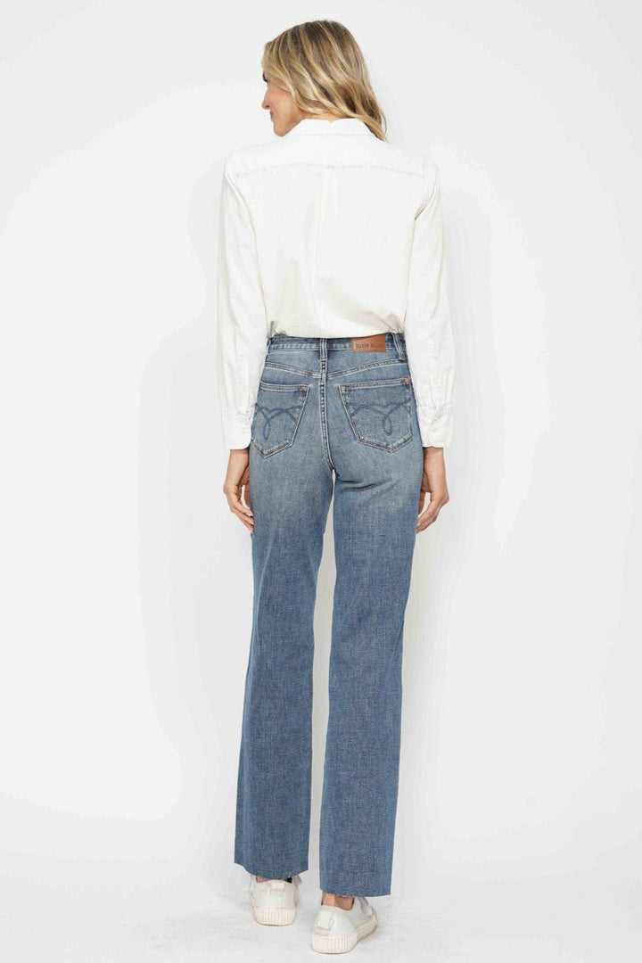 Judy Blue High Waist Tummy Control Cut Raw Hem Straight Leg Jeans