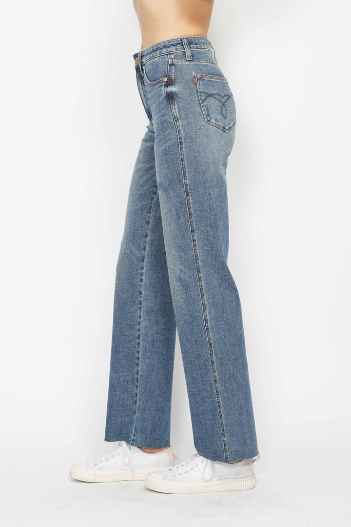 Judy Blue High Waist Tummy Control Cut Raw Hem Straight Leg Jeans