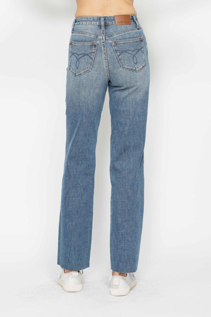 Judy Blue High Waist Tummy Control Cut Raw Hem Straight Leg Jeans