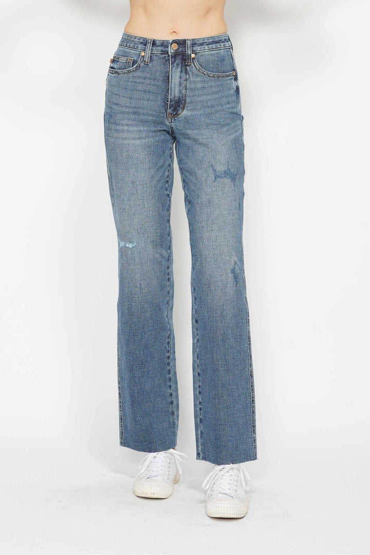 Judy Blue High Waist Tummy Control Cut Raw Hem Straight Leg Jeans