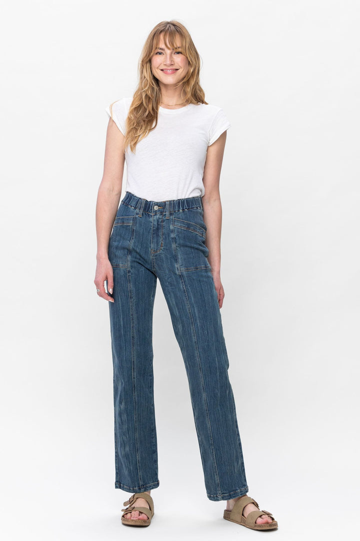 Judy Blue High Waist Vintage Elastic Waist Straight Leg Jean