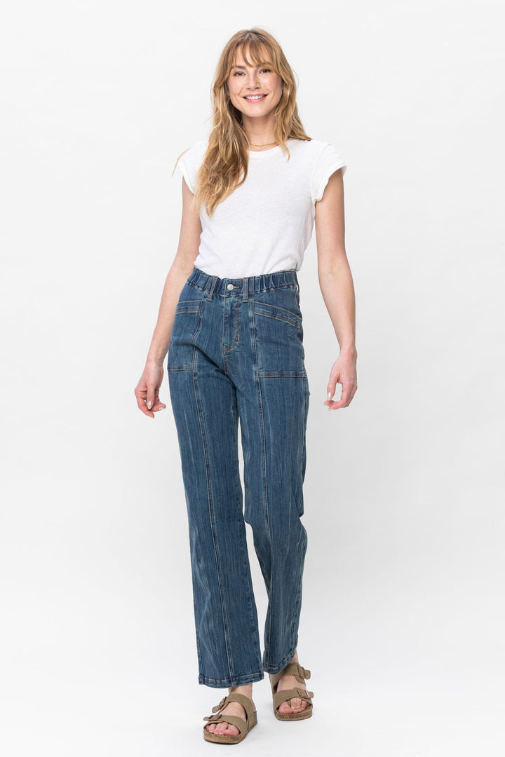 Judy Blue High Waist Vintage Elastic Waist Straight Leg Jean