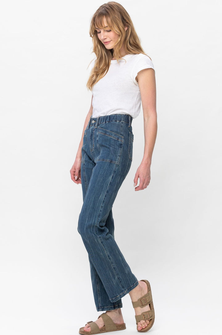 Judy Blue High Waist Vintage Elastic Waist Straight Leg Jean