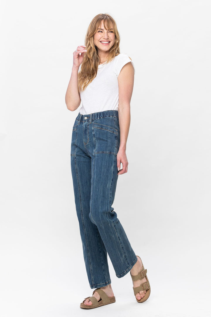 Judy Blue High Waist Vintage Elastic Waist Straight Leg Jean