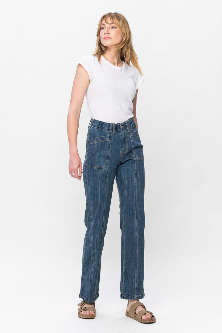 Judy Blue High Waist Vintage Elastic Waist Straight Leg Jean